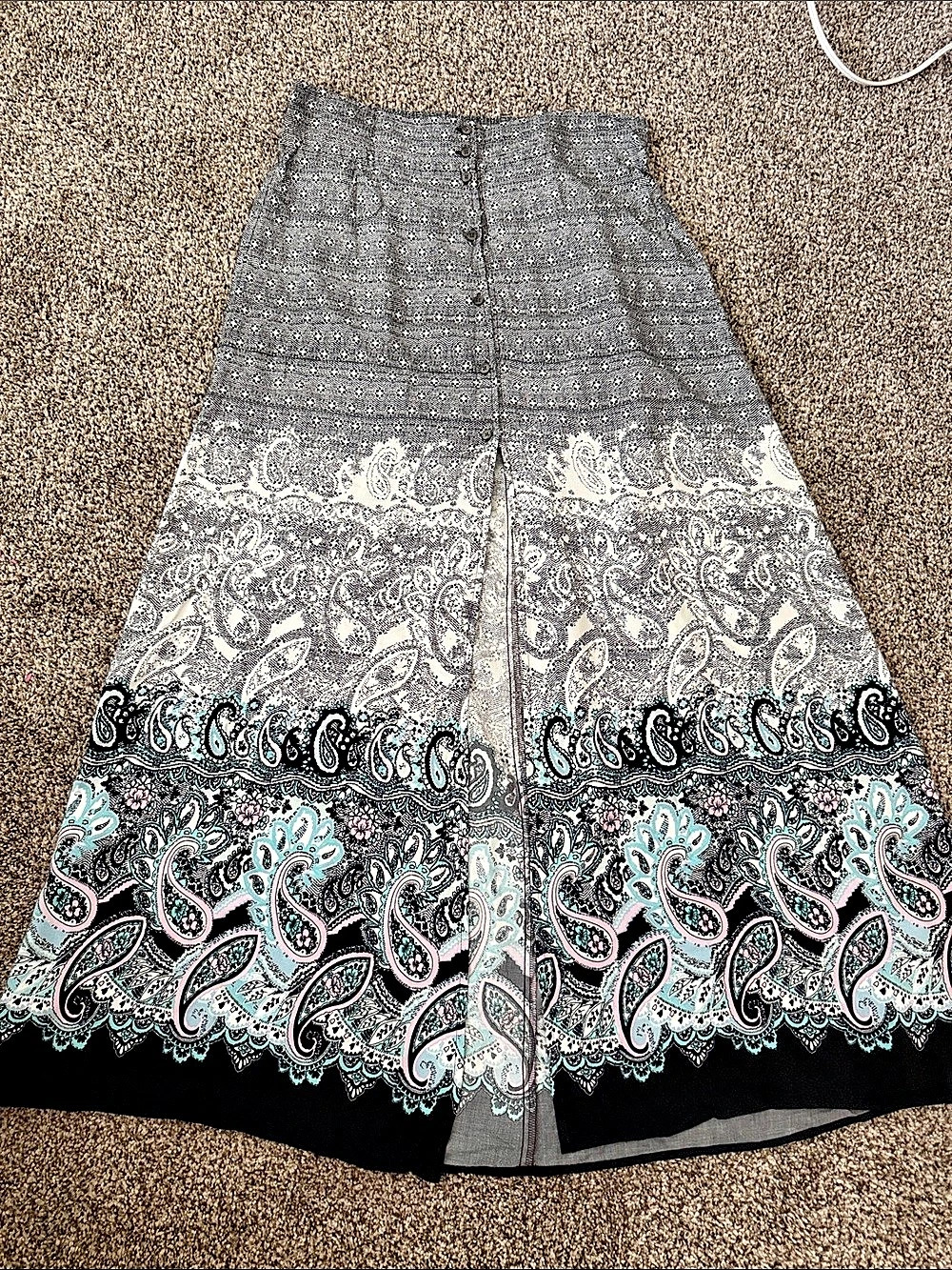 Express Paisley Midi Skirt in Black & Blue Size Medium
